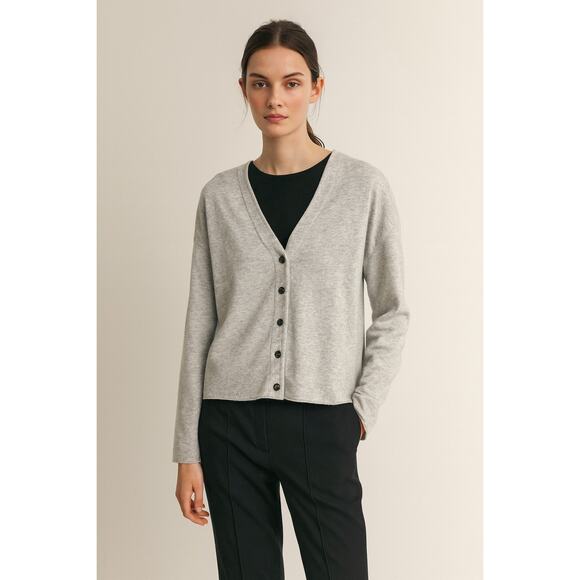 ME+EM Cotton Heather Gray Grey Cardigan Sweater Size 10 Light Minimalist - Picture 1 of 8